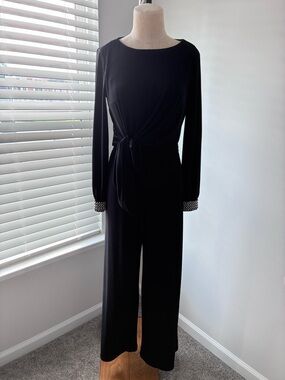 MSK Women’s Black Rhinestone Embellishment Wide Leg Jumpsuit